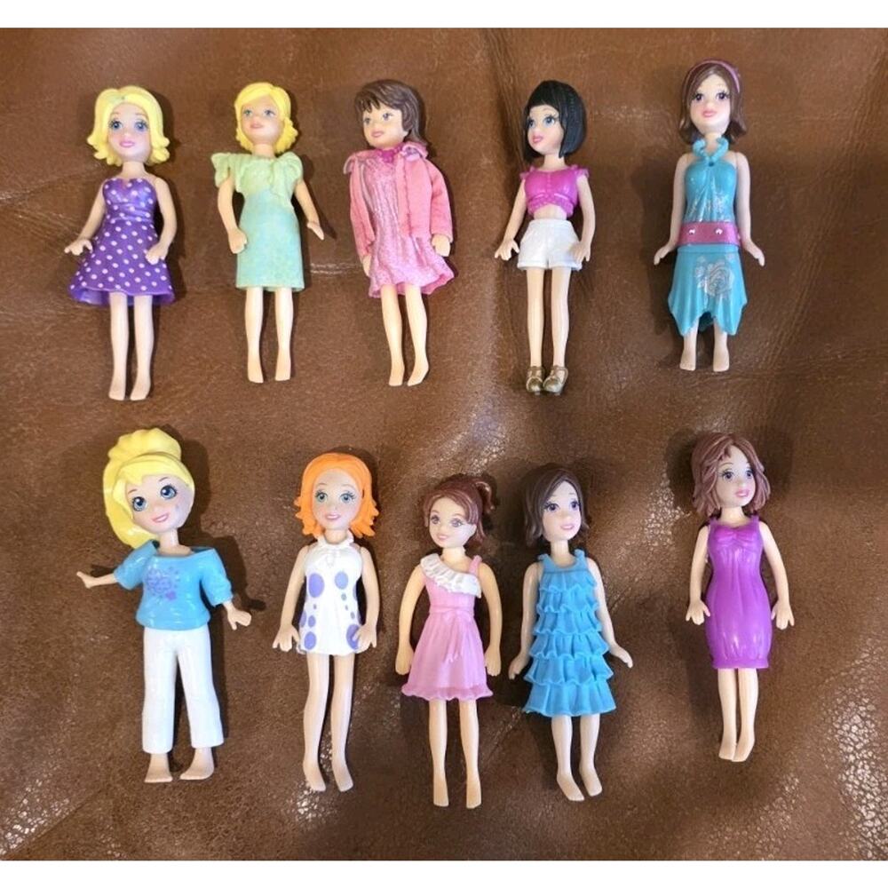 10 Polly Pocket Dolls Non-brushable Hair With Clothes Replacements Pretend Play